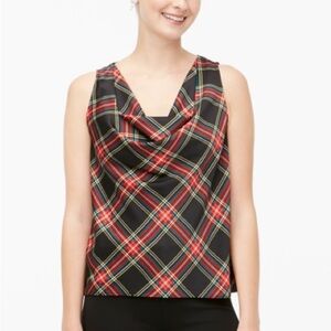 JCrew red/black tartan plaid sleeveless cowlneck blouse size L